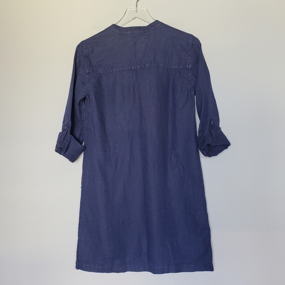 Michael Stars Molly Linen Mini Shirt Dress Pull On Navy Blue Long Sleeve NWT - Picture 11 of 12